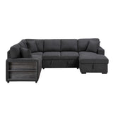 9630BK*42LRC (4)SECTIONAL WITH RIGHT CHAISE, PULL-OUT BED, HIDDEN STORAGES AND SHELVES, CHARGING PORTS from Homelegance - Luna Furniture