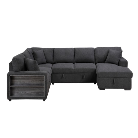 Pompano Black Boucle 4-Piece Sectional with Right Chaise and Pull-out Bed from Homelegance - Luna Furniture