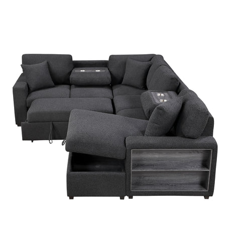 Pompano Black Boucle 4-Piece Sectional with Right Chaise and Pull-out Bed from Homelegance - Luna Furniture