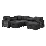 9630BK*42LRC (4)SECTIONAL WITH RIGHT CHAISE, PULL-OUT BED, HIDDEN STORAGES AND SHELVES, CHARGING PORTS from Homelegance - Luna Furniture