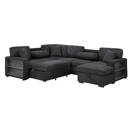 Pompano Black Boucle 4-Piece Sectional with Right Chaise and Pull-out Bed from Homelegance - Luna Furniture