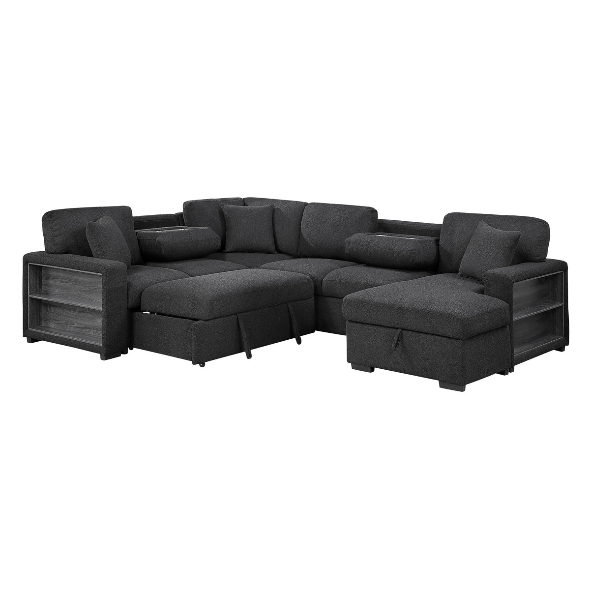 Pompano Black Boucle 3-Piece Sectional with Left Chaise and Pull-out Bed from Homelegance - Luna Furniture