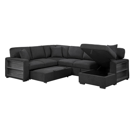 Pompano Black Boucle 4-Piece Sectional with Right Chaise and Pull-out Bed from Homelegance - Luna Furniture