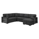 9630BK*42LRC (4)SECTIONAL WITH RIGHT CHAISE, PULL-OUT BED, HIDDEN STORAGES AND SHELVES, CHARGING PORTS from Homelegance - Luna Furniture
