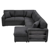 9630BK*42LRC (4)SECTIONAL WITH RIGHT CHAISE, PULL-OUT BED, HIDDEN STORAGES AND SHELVES, CHARGING PORTS from Homelegance - Luna Furniture