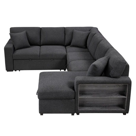 Pompano Black Boucle 4-Piece Sectional with Right Chaise and Pull-out Bed from Homelegance - Luna Furniture