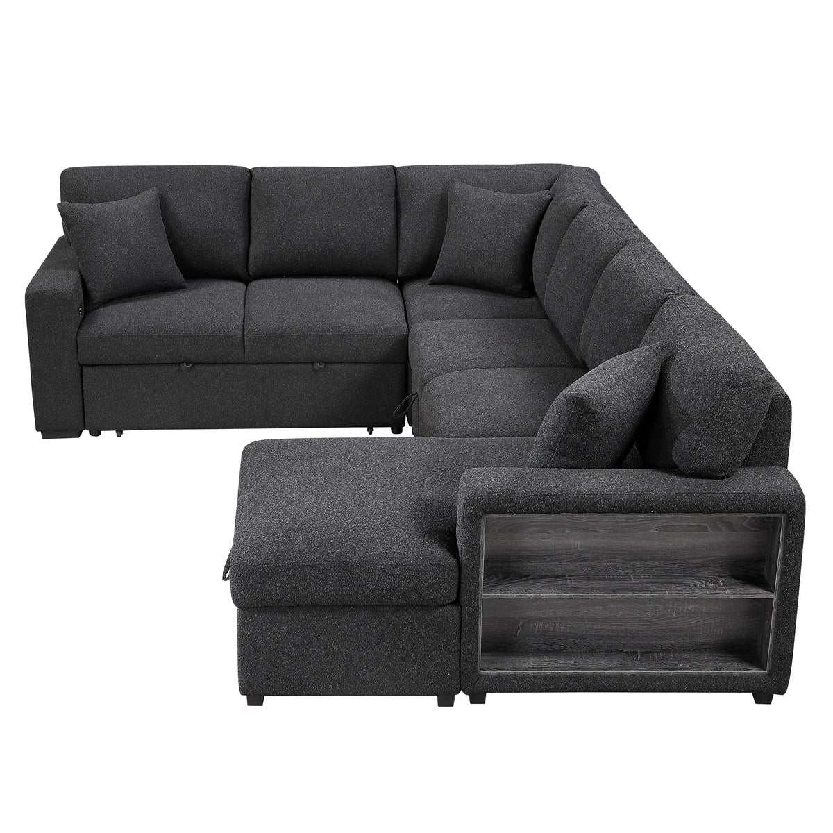 Pompano Black Boucle 3-Piece Sectional with Left Chaise and Pull-out Bed from Homelegance - Luna Furniture
