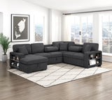 9630BK*4LC2R (4)SECTIONAL WITH LEFT CHAISE, PULL-OUT BED, HIDDEN STORAGES AND SHELVES, CHARGING PORTS from Homelegance - Luna Furniture