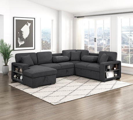 Pompano Black Boucle 4-Piece Sectional with Left Chaise and Pull-out Bed from Homelegance - Luna Furniture