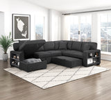 9630BK*4LC2R (4)SECTIONAL WITH LEFT CHAISE, PULL-OUT BED, HIDDEN STORAGES AND SHELVES, CHARGING PORTS from Homelegance - Luna Furniture