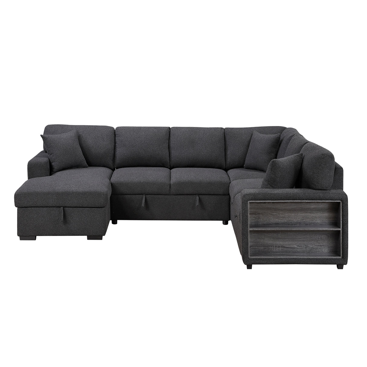 9630BK*4LC2R (4)SECTIONAL WITH LEFT CHAISE, PULL-OUT BED, HIDDEN STORAGES AND SHELVES, CHARGING PORTS from Homelegance - Luna Furniture
