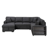 9630BK*4LC2R (4)SECTIONAL WITH LEFT CHAISE, PULL-OUT BED, HIDDEN STORAGES AND SHELVES, CHARGING PORTS from Homelegance - Luna Furniture