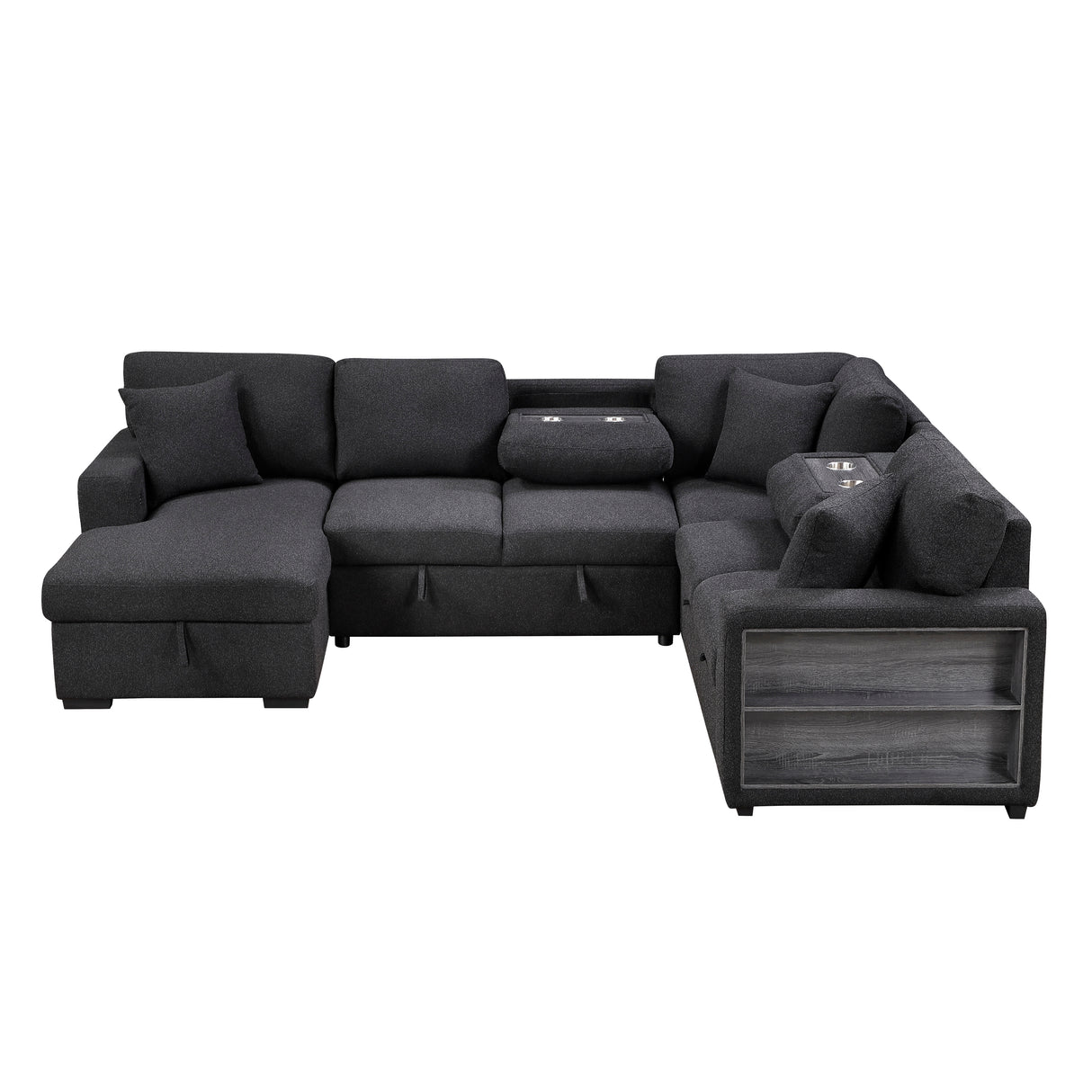 9630BK*4LC2R (4)SECTIONAL WITH LEFT CHAISE, PULL-OUT BED, HIDDEN STORAGES AND SHELVES, CHARGING PORTS from Homelegance - Luna Furniture