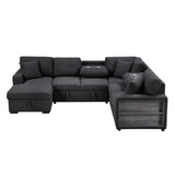 9630BK*4LC2R (4)SECTIONAL WITH LEFT CHAISE, PULL-OUT BED, HIDDEN STORAGES AND SHELVES, CHARGING PORTS from Homelegance - Luna Furniture