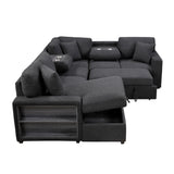 9630BK*4LC2R (4)SECTIONAL WITH LEFT CHAISE, PULL-OUT BED, HIDDEN STORAGES AND SHELVES, CHARGING PORTS from Homelegance - Luna Furniture