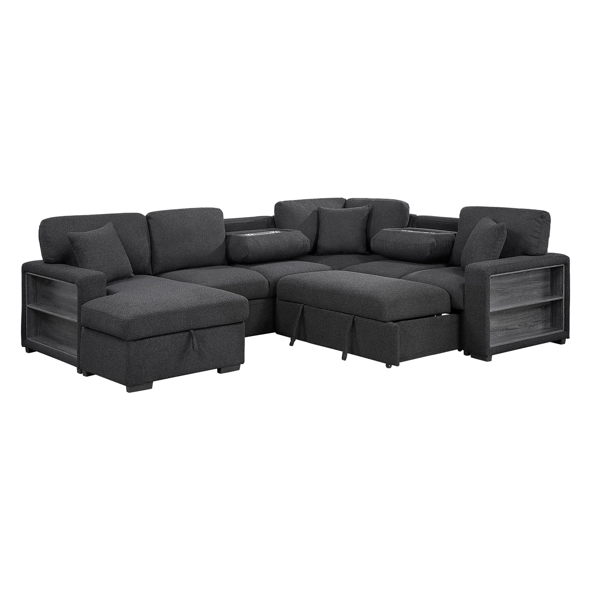 9630BK*4LC2R (4)SECTIONAL WITH LEFT CHAISE, PULL-OUT BED, HIDDEN STORAGES AND SHELVES, CHARGING PORTS from Homelegance - Luna Furniture