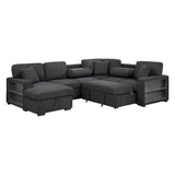 9630BK*4LC2R (4)SECTIONAL WITH LEFT CHAISE, PULL-OUT BED, HIDDEN STORAGES AND SHELVES, CHARGING PORTS from Homelegance - Luna Furniture