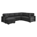 9630BK*4LC2R (4)SECTIONAL WITH LEFT CHAISE, PULL-OUT BED, HIDDEN STORAGES AND SHELVES, CHARGING PORTS from Homelegance - Luna Furniture