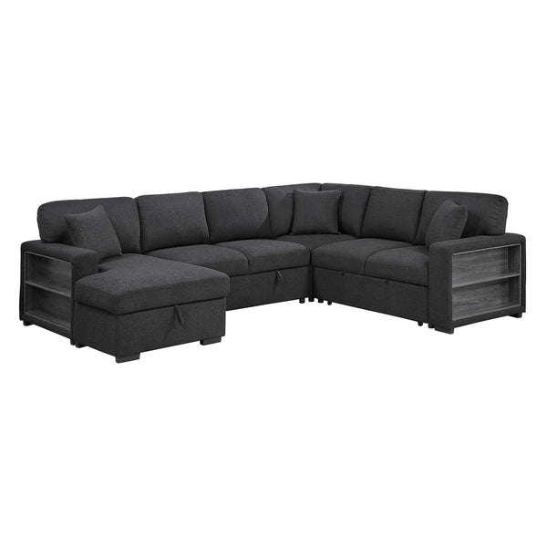 Pompano Black Boucle 4-Piece Sectional with Left Chaise and Pull-out Bed