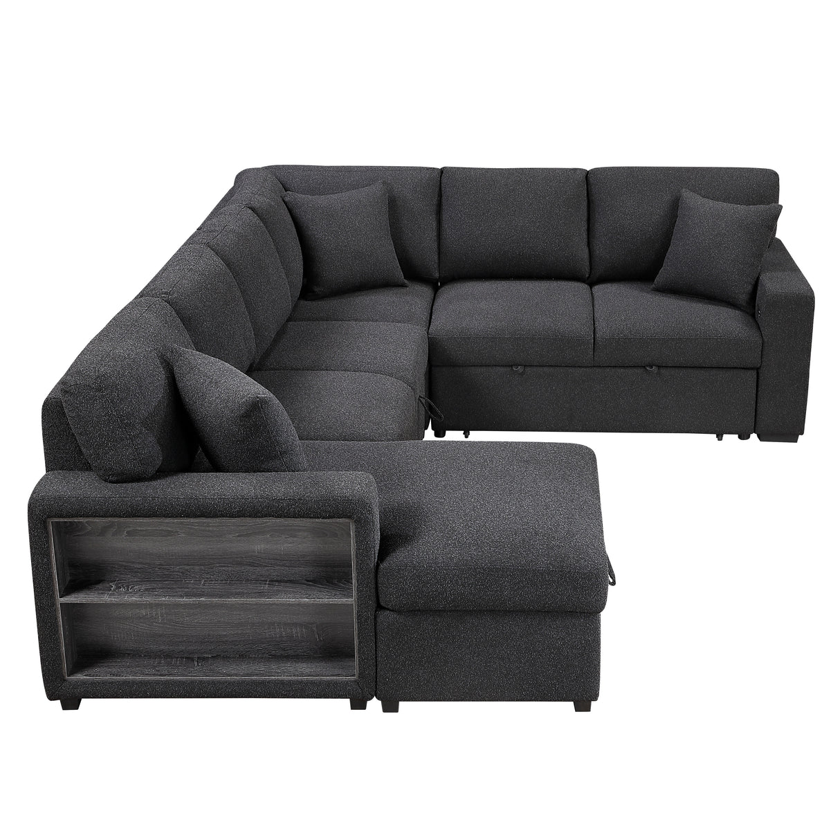 9630BK*4LC2R (4)SECTIONAL WITH LEFT CHAISE, PULL-OUT BED, HIDDEN STORAGES AND SHELVES, CHARGING PORTS from Homelegance - Luna Furniture