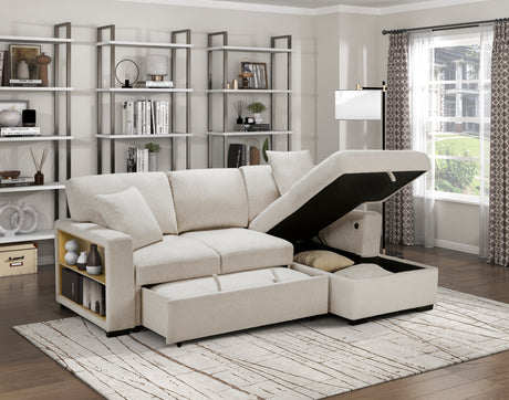 Pompano Beige 2-Piece Sectional with Right Chaise, Pull-out Bed and Hidden Storage, Charging Ports from Homelegance - Luna Furniture