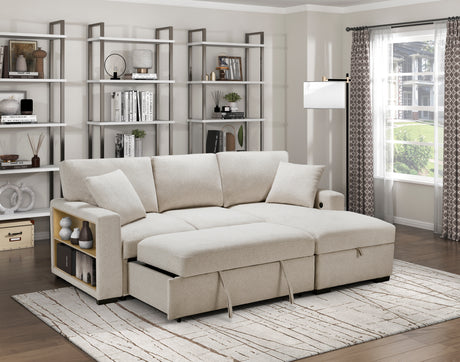 Pompano Beige 2-Piece Sectional with Right Chaise, Pull-out Bed and Hidden Storage, Charging Ports from Homelegance - Luna Furniture