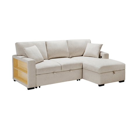 Pompano Beige 2-Piece Sectional with Right Chaise, Pull-out Bed and Hidden Storage, Charging Ports from Homelegance - Luna Furniture
