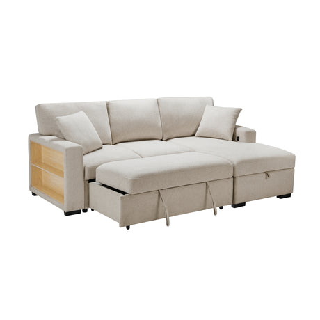 Pompano Beige 2-Piece Sectional with Right Chaise, Pull-out Bed and Hidden Storage, Charging Ports from Homelegance - Luna Furniture