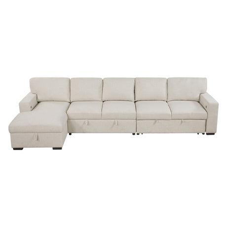 Pompano Beige 3-Piece Sectional with Left Chaise, Pull-out Bed and Hidden Storages, Charging Ports from Homelegance - Luna Furniture