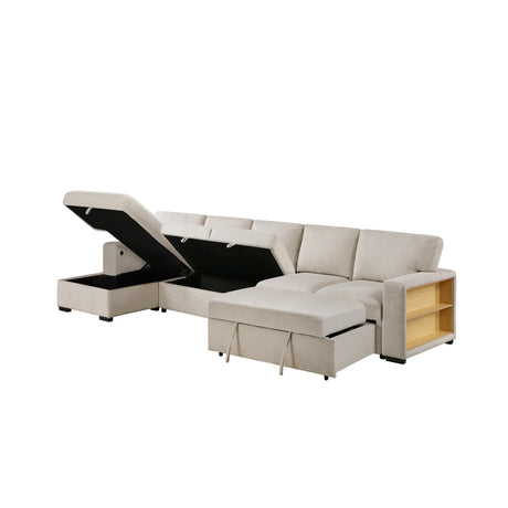 Pompano Beige 3-Piece Sectional with Left Chaise, Pull-out Bed and Hidden Storages, Charging Ports from Homelegance - Luna Furniture