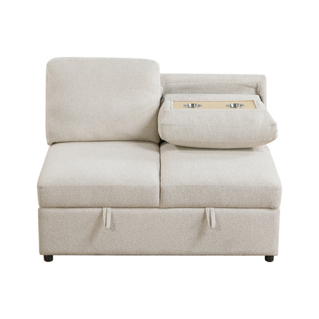 Pompano Beige 4-Piece Sectional with Right Chaise, Pull-out Bed and Hidden Storages, Charging Ports from Homelegance - Luna Furniture