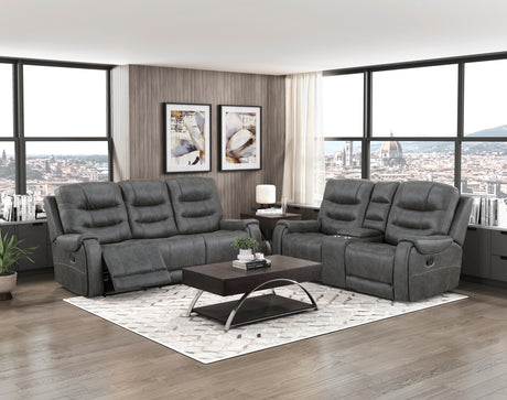 Oberon Dark Gray Double Reclining Loveseat with Center Console from Homelegance - Luna Furniture