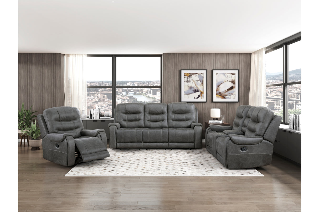 Oberon Dark Gray Double Reclining Living Room Set from Homelegance - Luna Furniture