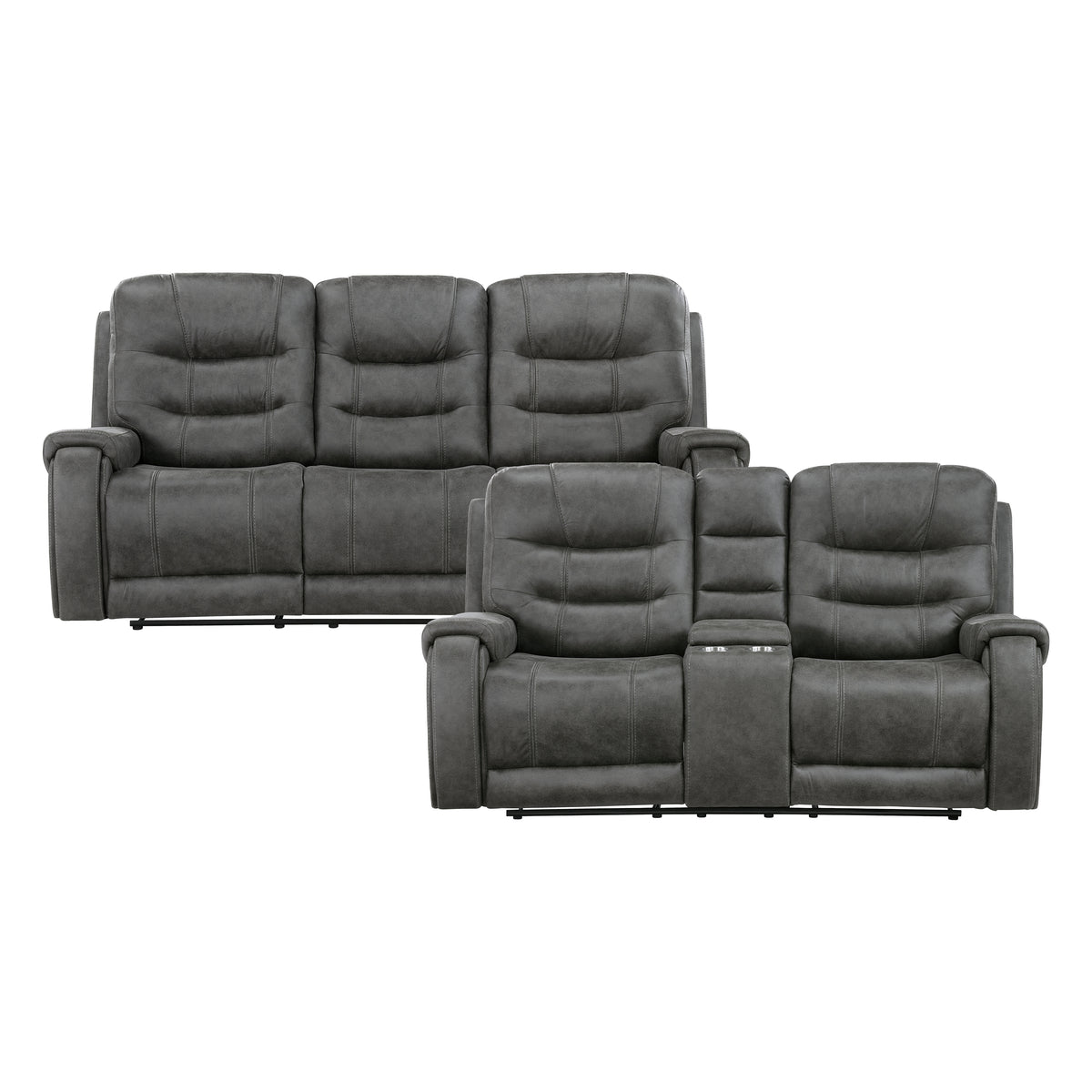 Oberon Dark Gray Double Reclining Loveseat with Center Console