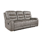 Oberon Grayish Brown Double Reclining Loveseat with Center Console from Homelegance - Luna Furniture