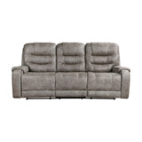 Oberon Grayish Brown Double Reclining Loveseat with Center Console from Homelegance - Luna Furniture