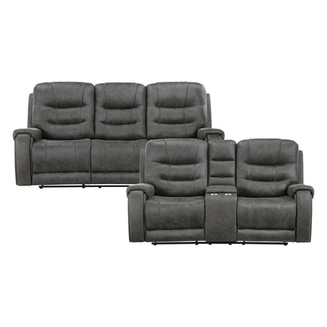 Oberon Dark Gray 2-Piece Double Reclining Set from Homelegance - Luna Furniture