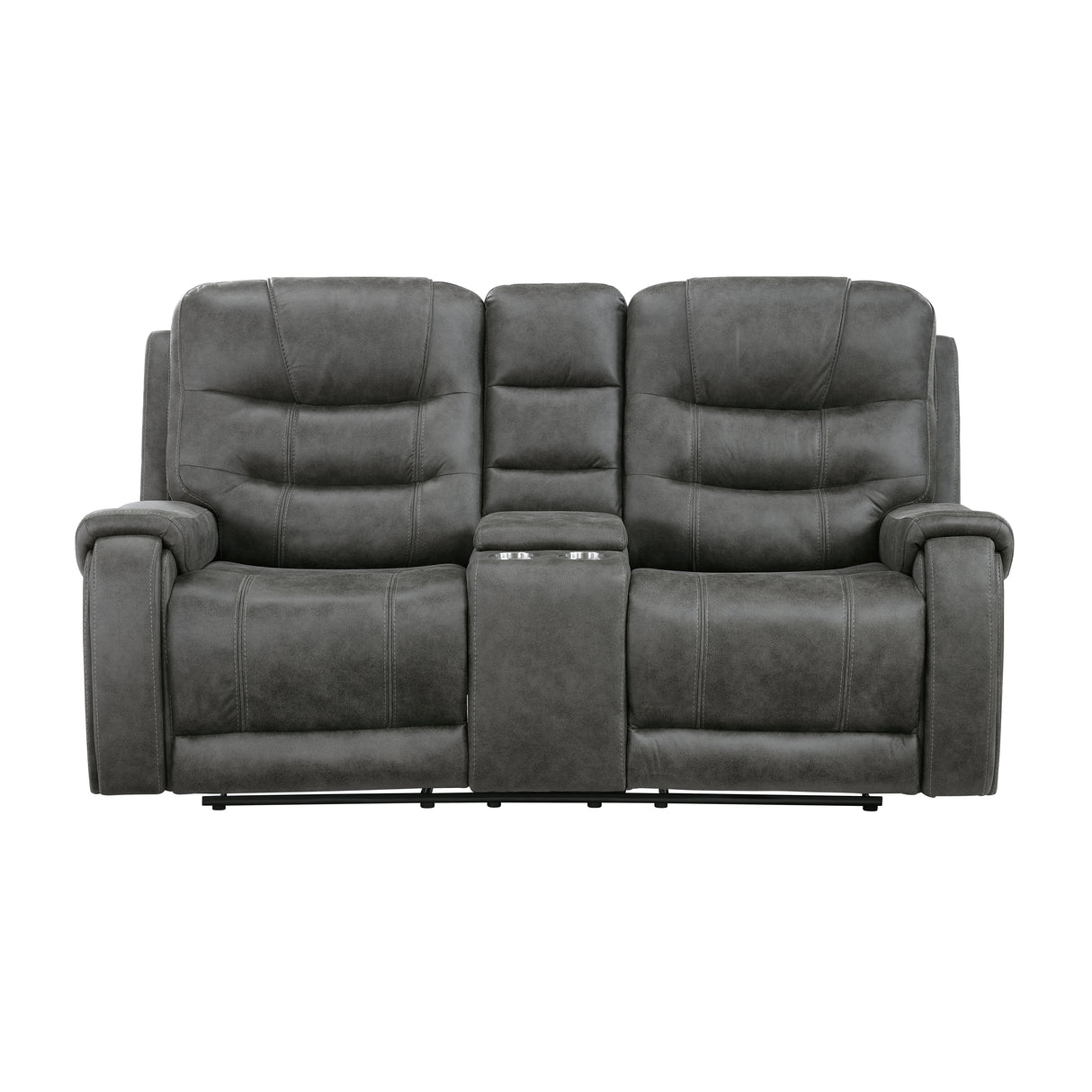 Oberon Dark Gray Double Reclining Loveseat with Center Console from Homelegance - Luna Furniture