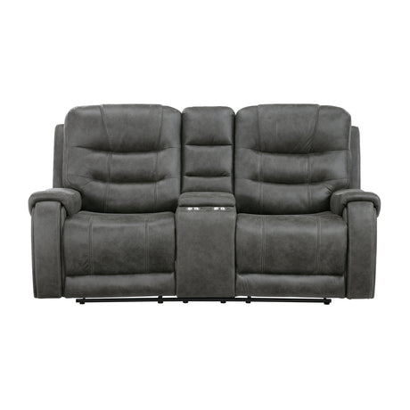 Oberon Dark Gray Double Reclining Loveseat with Center Console from Homelegance - Luna Furniture