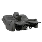 Oberon Dark Gray Double Reclining Loveseat with Center Console from Homelegance - Luna Furniture