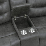 Oberon Dark Gray Double Reclining Loveseat with Center Console from Homelegance - Luna Furniture