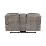 Oberon Grayish Brown Double Reclining Loveseat with Center Console from Homelegance - Luna Furniture