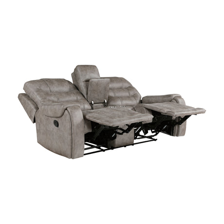 Oberon Grayish Brown Double Reclining Loveseat with Center Console from Homelegance - Luna Furniture