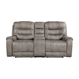 Oberon Grayish Brown Double Reclining Loveseat with Center Console from Homelegance - Luna Furniture
