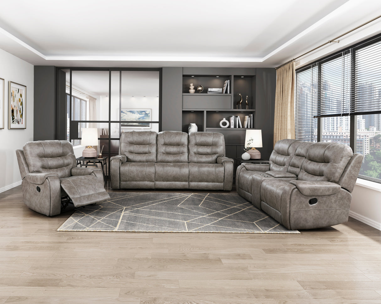 Oberon Grayish Brown Double Reclining Living Room Set from Homelegance - Luna Furniture