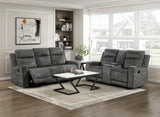 Muncie Brownish Gray Double Reclining Loveseat with Center Console from Homelegance - Luna Furniture