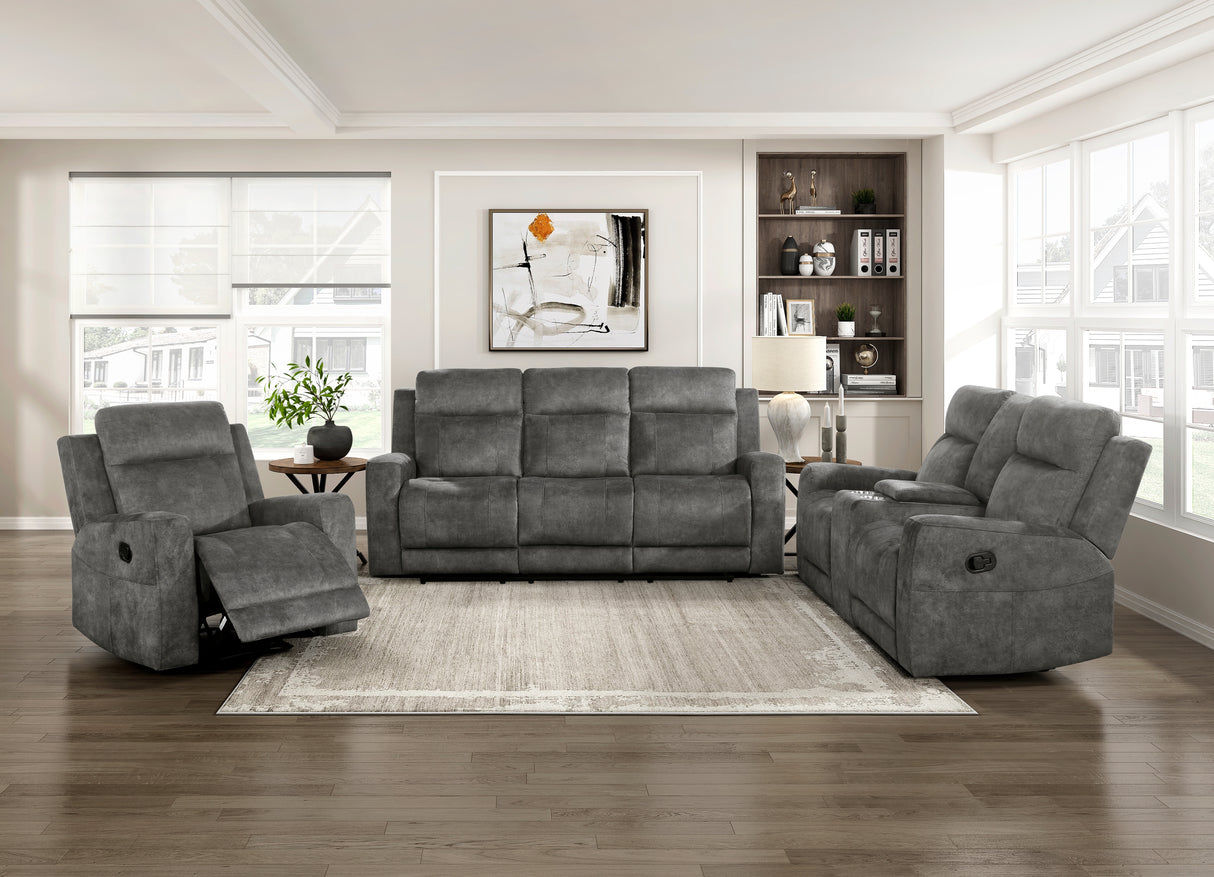 Muncie Brownish Gray Double Reclining Loveseat with Center Console from Homelegance - Luna Furniture