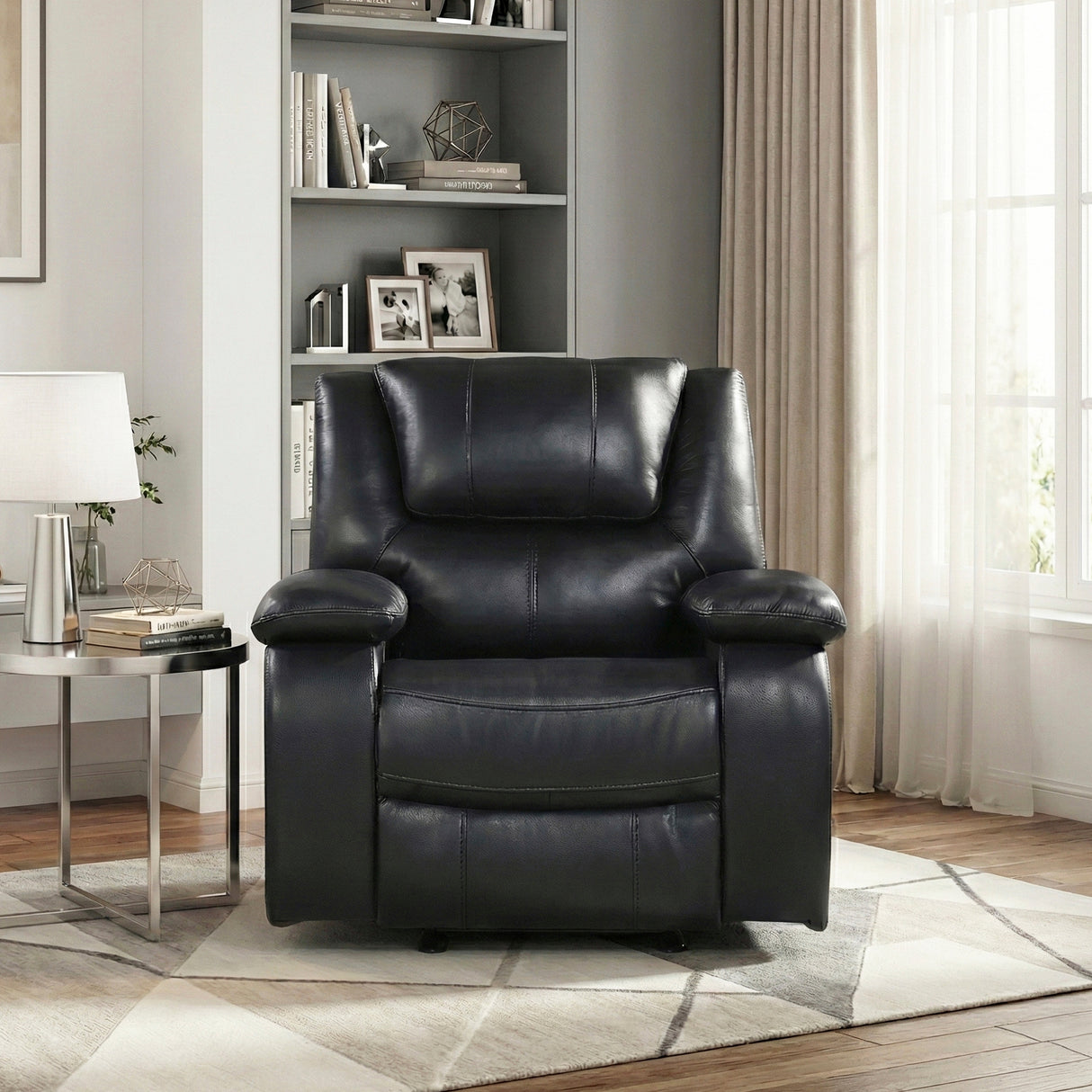 Ellicott Black Genuine Leather Glider Reclining Chair from Homelegance - Luna Furniture