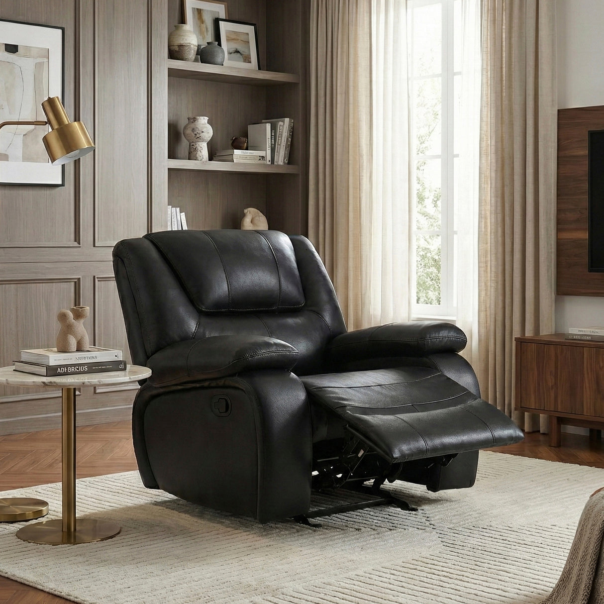 Ellicott Black Genuine Leather Glider Reclining Chair from Homelegance - Luna Furniture