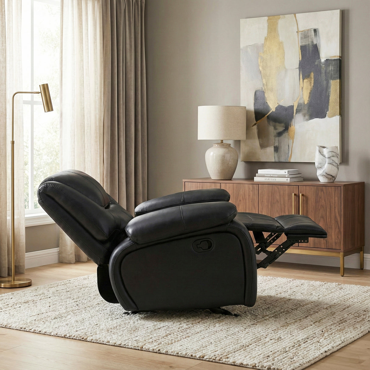 Ellicott Black Genuine Leather Glider Reclining Chair from Homelegance - Luna Furniture